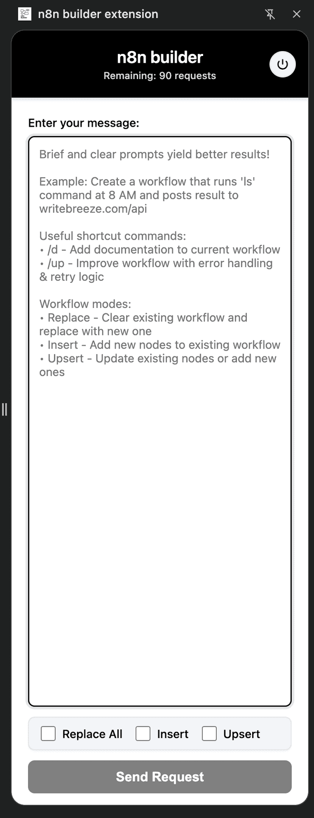n8n Builder extension workflow prompt interface